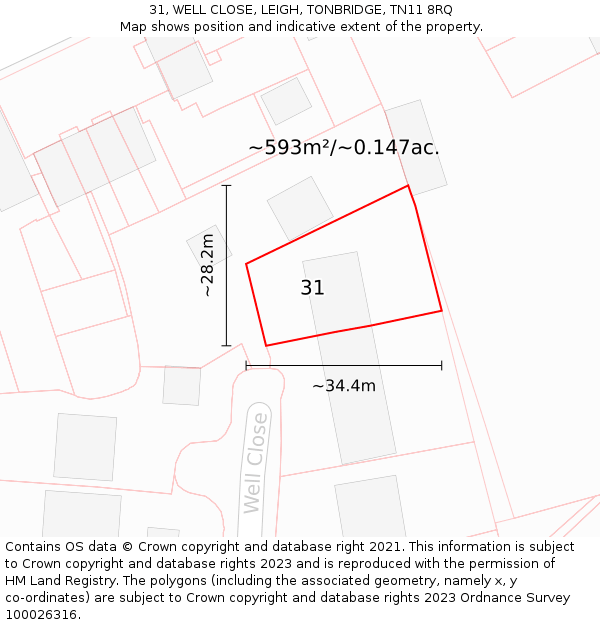 31, WELL CLOSE, LEIGH, TONBRIDGE, TN11 8RQ: Plot and title map