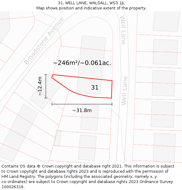 31, WELL LANE, WALSALL, WS3 1JL: Plot and title map