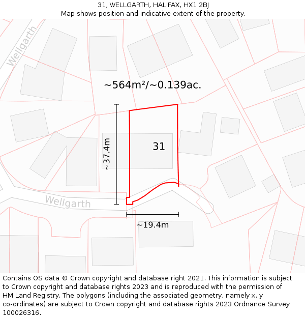 31, WELLGARTH, HALIFAX, HX1 2BJ: Plot and title map