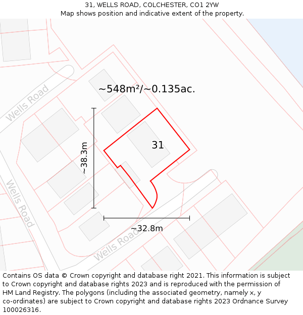 31, WELLS ROAD, COLCHESTER, CO1 2YW: Plot and title map