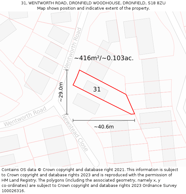 31, WENTWORTH ROAD, DRONFIELD WOODHOUSE, DRONFIELD, S18 8ZU: Plot and title map