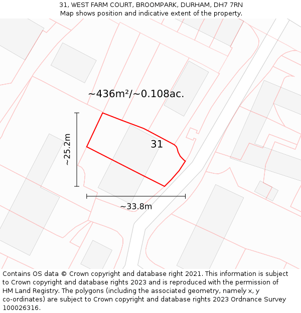 31, WEST FARM COURT, BROOMPARK, DURHAM, DH7 7RN: Plot and title map