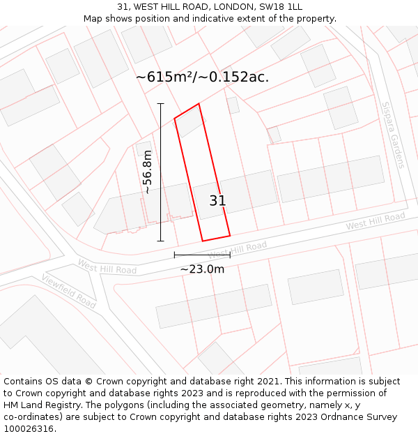 31, WEST HILL ROAD, LONDON, SW18 1LL: Plot and title map