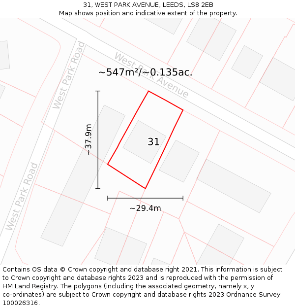 31, WEST PARK AVENUE, LEEDS, LS8 2EB: Plot and title map