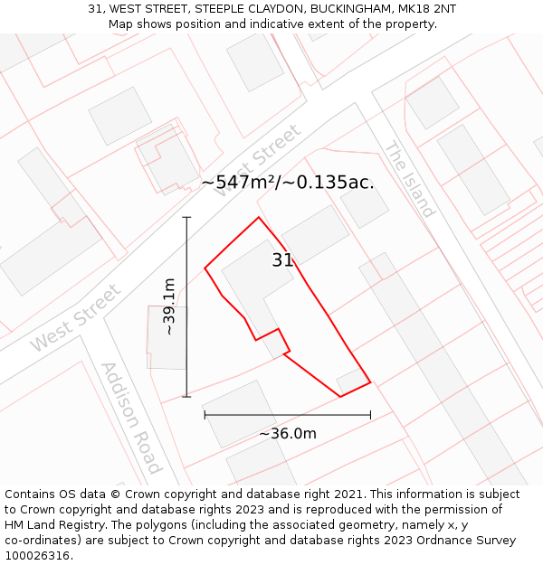 31, WEST STREET, STEEPLE CLAYDON, BUCKINGHAM, MK18 2NT: Plot and title map