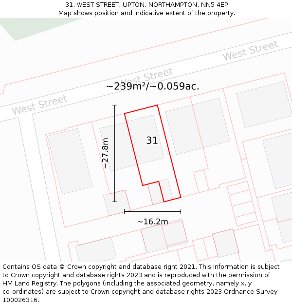 31, WEST STREET, UPTON, NORTHAMPTON, NN5 4EP: Plot and title map