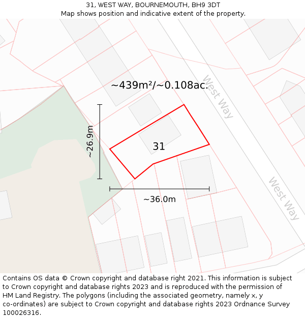 31, WEST WAY, BOURNEMOUTH, BH9 3DT: Plot and title map