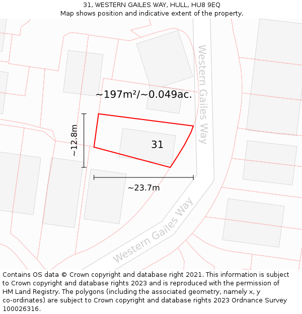 31, WESTERN GAILES WAY, HULL, HU8 9EQ: Plot and title map