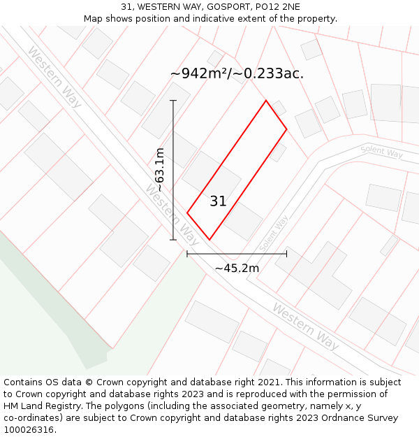 31, WESTERN WAY, GOSPORT, PO12 2NE: Plot and title map