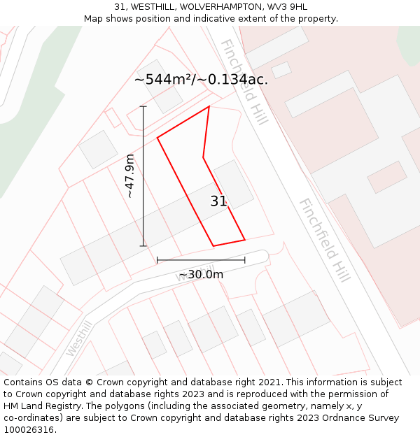 31, WESTHILL, WOLVERHAMPTON, WV3 9HL: Plot and title map