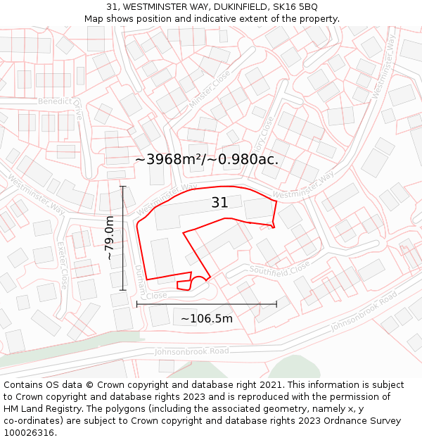 31, WESTMINSTER WAY, DUKINFIELD, SK16 5BQ: Plot and title map