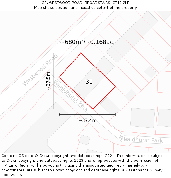 31, WESTWOOD ROAD, BROADSTAIRS, CT10 2LB: Plot and title map