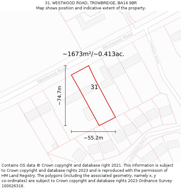 31, WESTWOOD ROAD, TROWBRIDGE, BA14 9BR: Plot and title map