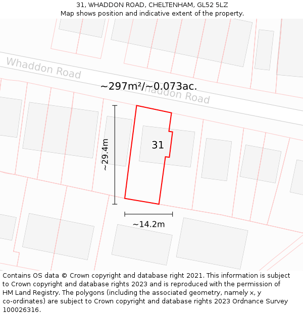 31, WHADDON ROAD, CHELTENHAM, GL52 5LZ: Plot and title map