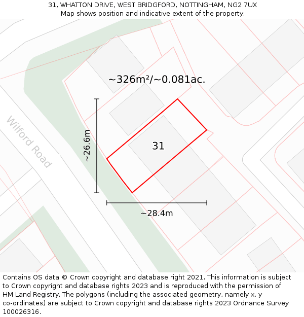 31, WHATTON DRIVE, WEST BRIDGFORD, NOTTINGHAM, NG2 7UX: Plot and title map