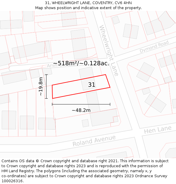 31, WHEELWRIGHT LANE, COVENTRY, CV6 4HN: Plot and title map