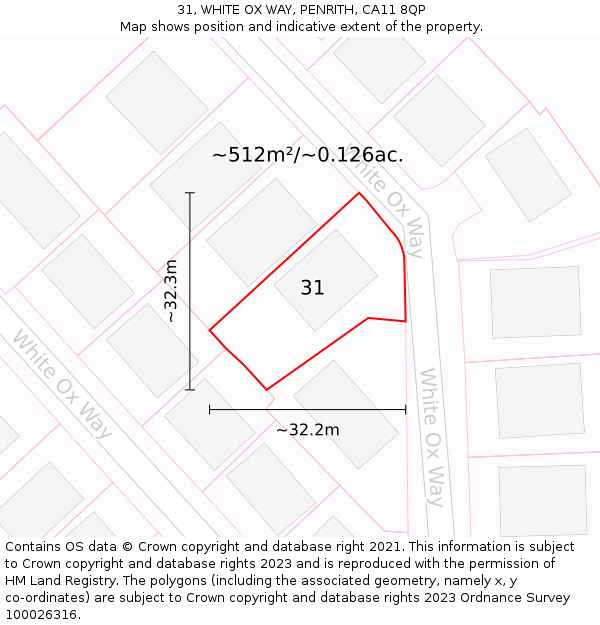 31, WHITE OX WAY, PENRITH, CA11 8QP: Plot and title map