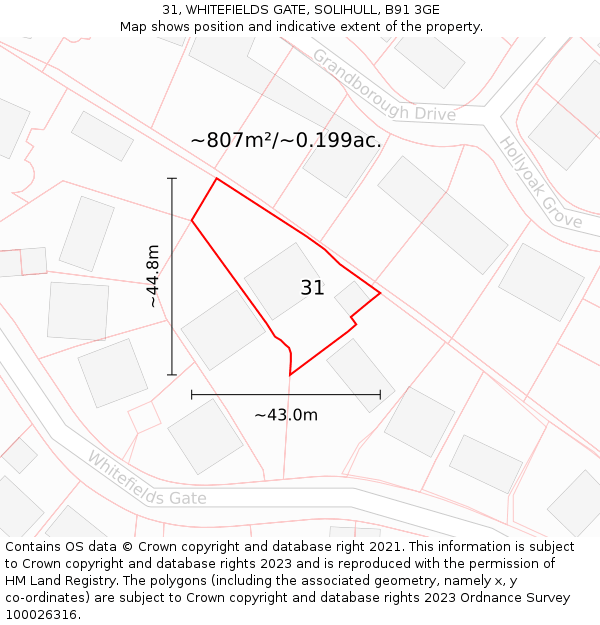 31, WHITEFIELDS GATE, SOLIHULL, B91 3GE: Plot and title map