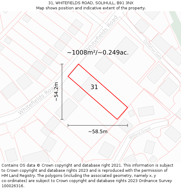 31, WHITEFIELDS ROAD, SOLIHULL, B91 3NX: Plot and title map