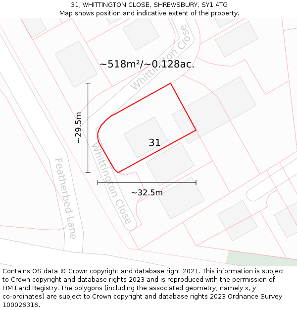 31, WHITTINGTON CLOSE, SHREWSBURY, SY1 4TG: Plot and title map