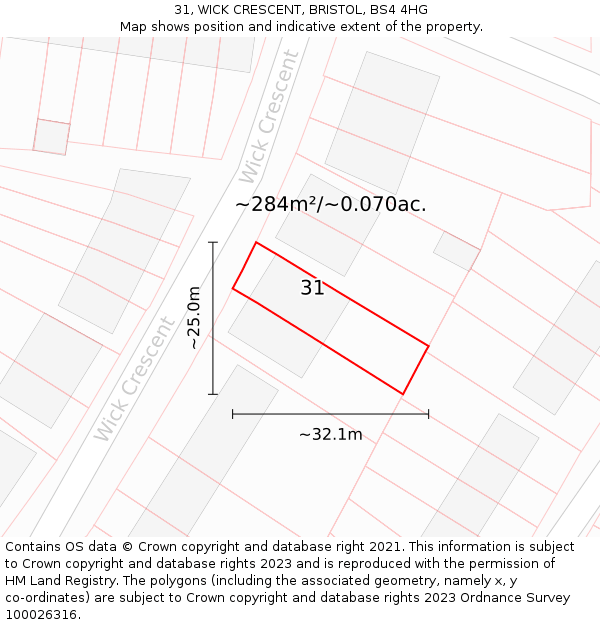 31, WICK CRESCENT, BRISTOL, BS4 4HG: Plot and title map