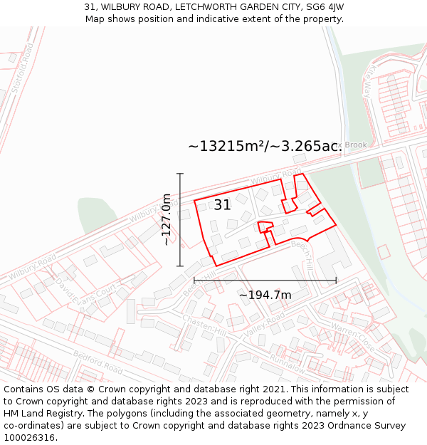 31, WILBURY ROAD, LETCHWORTH GARDEN CITY, SG6 4JW: Plot and title map