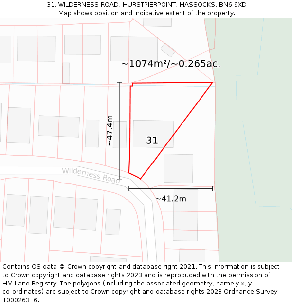 31, WILDERNESS ROAD, HURSTPIERPOINT, HASSOCKS, BN6 9XD: Plot and title map