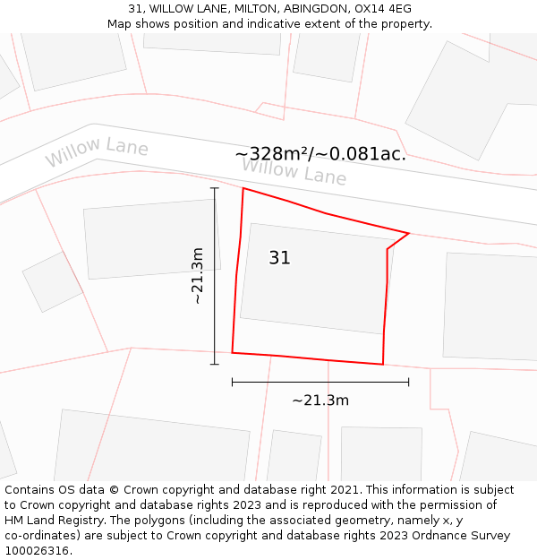 31, WILLOW LANE, MILTON, ABINGDON, OX14 4EG: Plot and title map