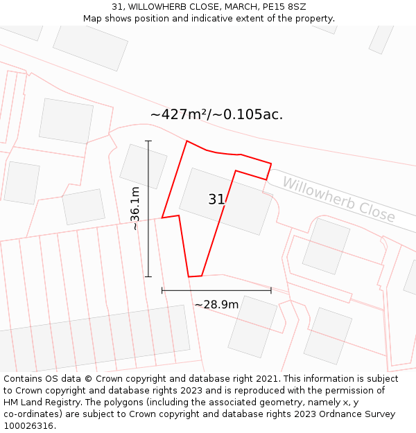 31, WILLOWHERB CLOSE, MARCH, PE15 8SZ: Plot and title map