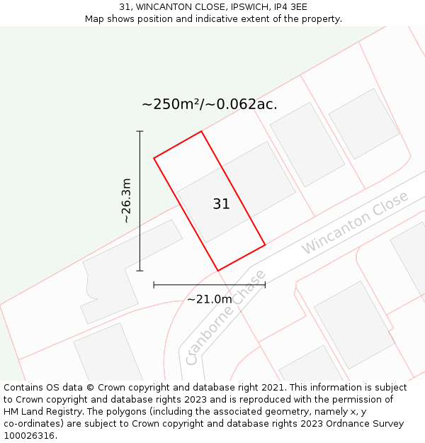 31, WINCANTON CLOSE, IPSWICH, IP4 3EE: Plot and title map
