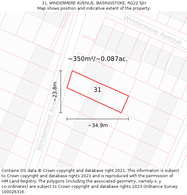 31, WINDERMERE AVENUE, BASINGSTOKE, RG22 5JH: Plot and title map