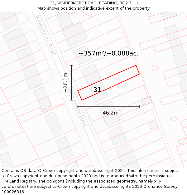 31, WINDERMERE ROAD, READING, RG2 7HU: Plot and title map