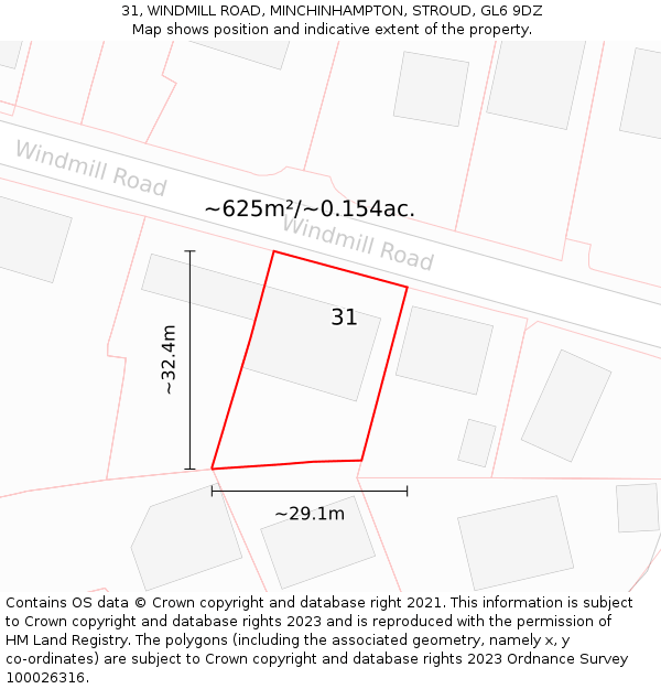 31, WINDMILL ROAD, MINCHINHAMPTON, STROUD, GL6 9DZ: Plot and title map