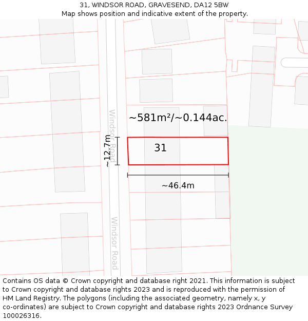 31, WINDSOR ROAD, GRAVESEND, DA12 5BW: Plot and title map