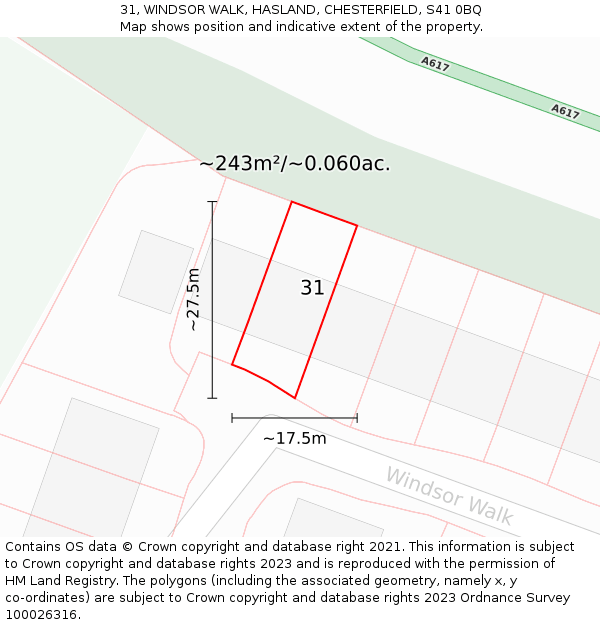 31, WINDSOR WALK, HASLAND, CHESTERFIELD, S41 0BQ: Plot and title map