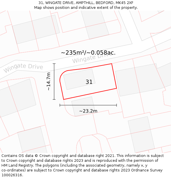 31, WINGATE DRIVE, AMPTHILL, BEDFORD, MK45 2XF: Plot and title map