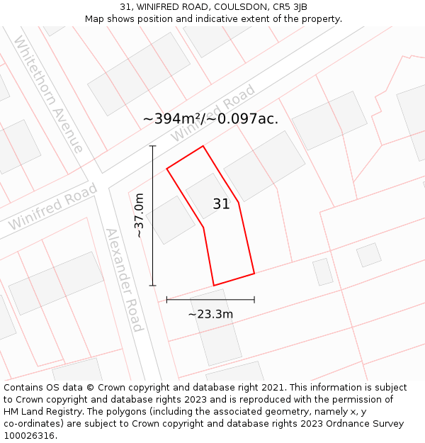 31, WINIFRED ROAD, COULSDON, CR5 3JB: Plot and title map