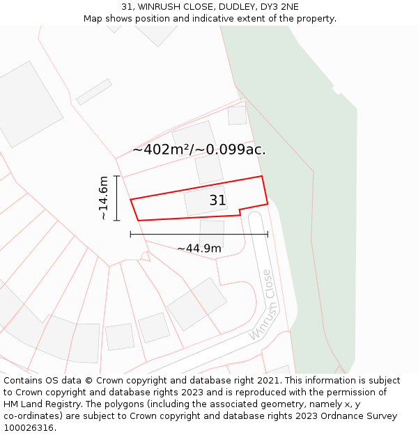 31, WINRUSH CLOSE, DUDLEY, DY3 2NE: Plot and title map