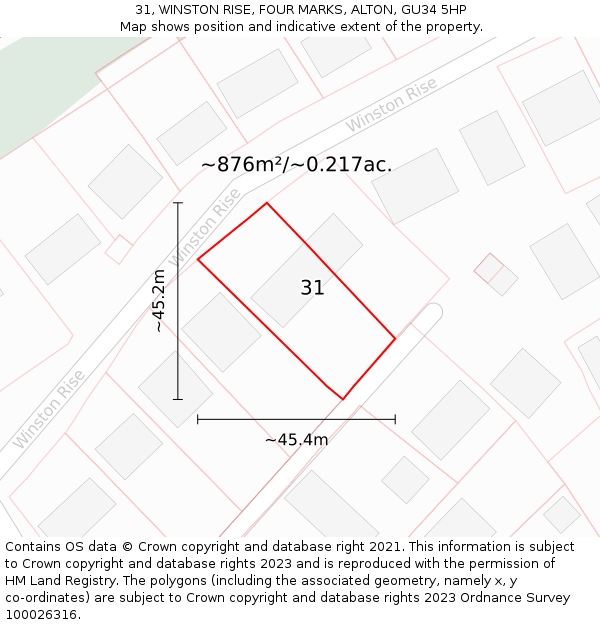 31, WINSTON RISE, FOUR MARKS, ALTON, GU34 5HP: Plot and title map