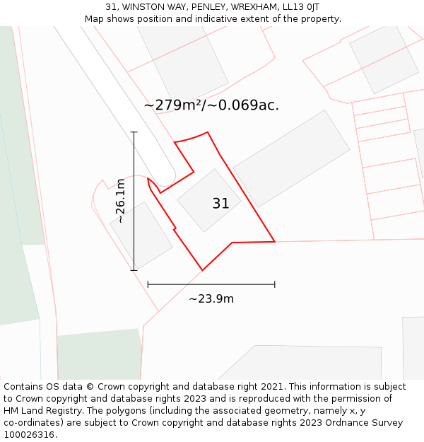 31, WINSTON WAY, PENLEY, WREXHAM, LL13 0JT: Plot and title map