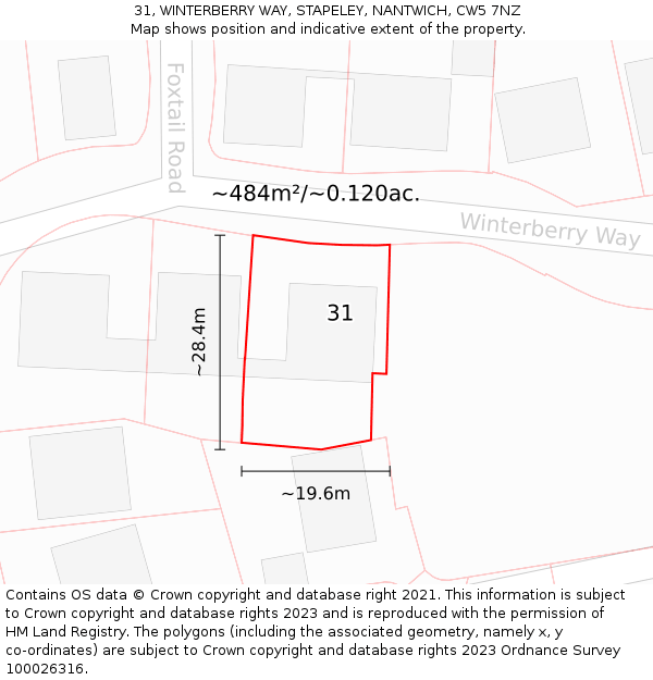 31, WINTERBERRY WAY, STAPELEY, NANTWICH, CW5 7NZ: Plot and title map