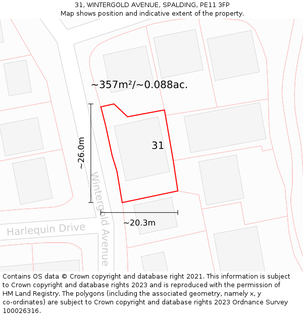 31, WINTERGOLD AVENUE, SPALDING, PE11 3FP: Plot and title map