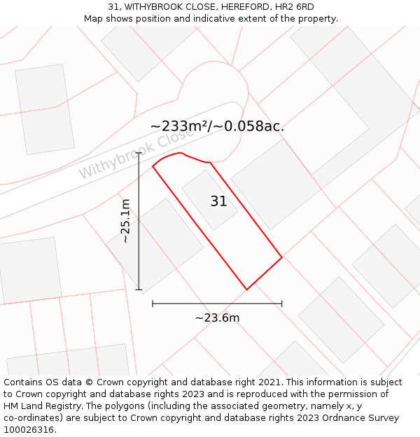 31, WITHYBROOK CLOSE, HEREFORD, HR2 6RD: Plot and title map