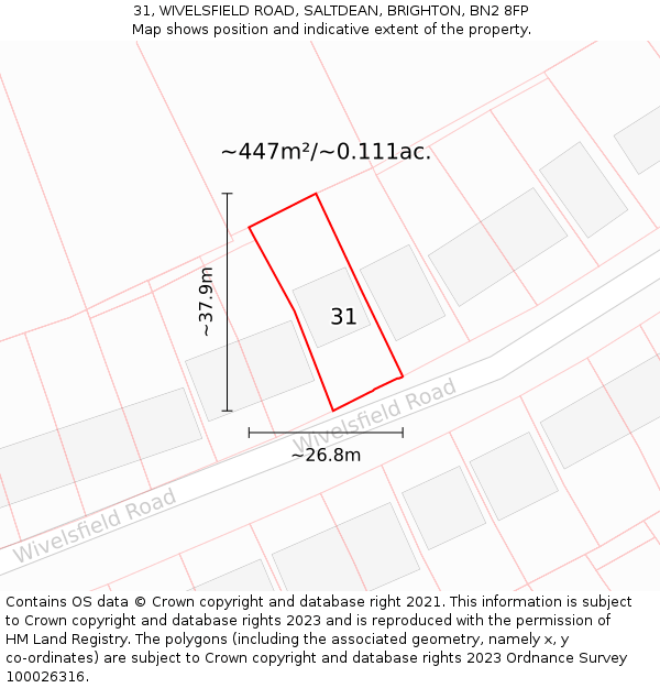 31, WIVELSFIELD ROAD, SALTDEAN, BRIGHTON, BN2 8FP: Plot and title map