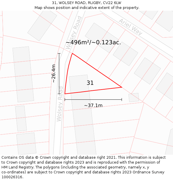 31, WOLSEY ROAD, RUGBY, CV22 6LW: Plot and title map