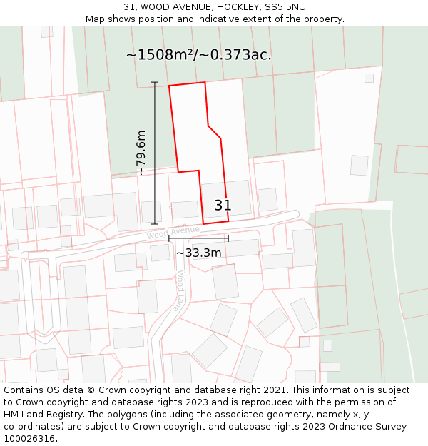 31, WOOD AVENUE, HOCKLEY, SS5 5NU: Plot and title map