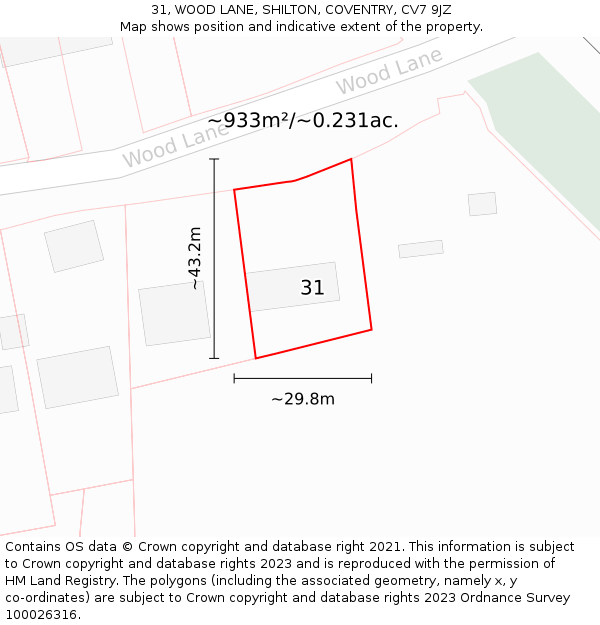 31, WOOD LANE, SHILTON, COVENTRY, CV7 9JZ: Plot and title map