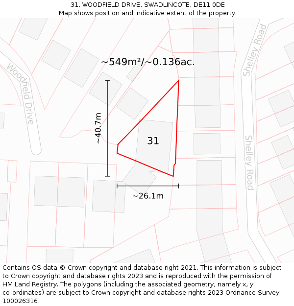 31, WOODFIELD DRIVE, SWADLINCOTE, DE11 0DE: Plot and title map