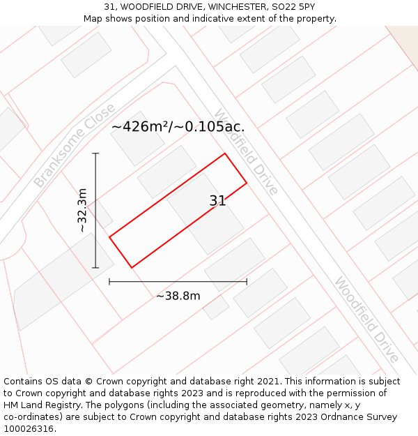 31, WOODFIELD DRIVE, WINCHESTER, SO22 5PY: Plot and title map