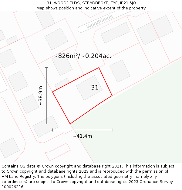 31, WOODFIELDS, STRADBROKE, EYE, IP21 5JQ: Plot and title map